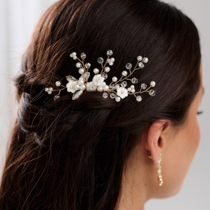 Dianthus Dainty Gold Floral Hair Comb