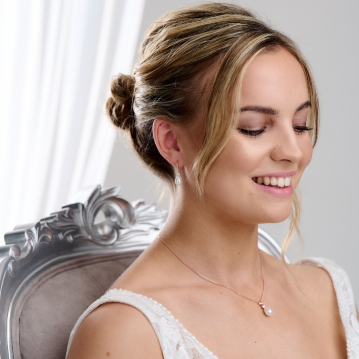 Dolci Rose Gold Crystal and Teardrop Pearl Bridal Jewelry Set
