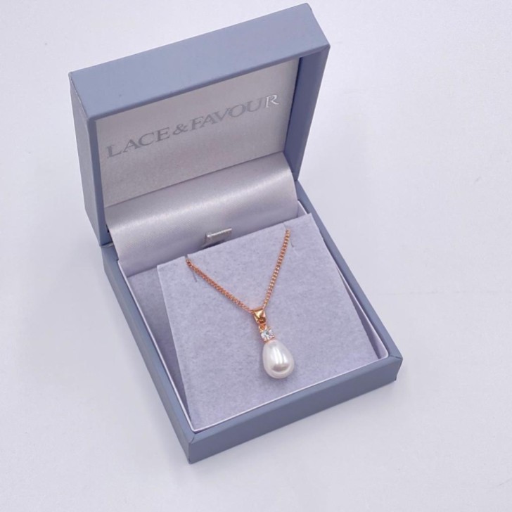 Dolci Rose Gold Teardrop Pearl Pendant Necklace