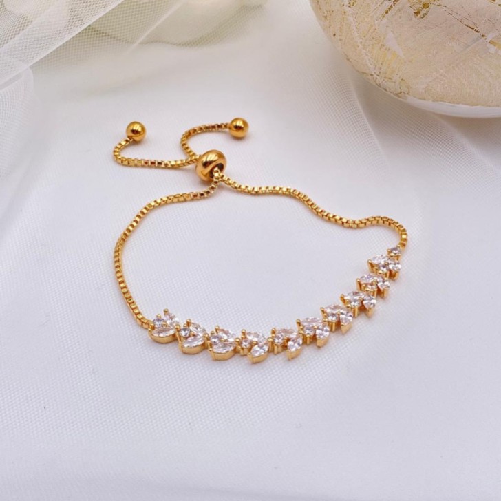 Dotty Gold Crystal Leaves Adjustable Bracelet