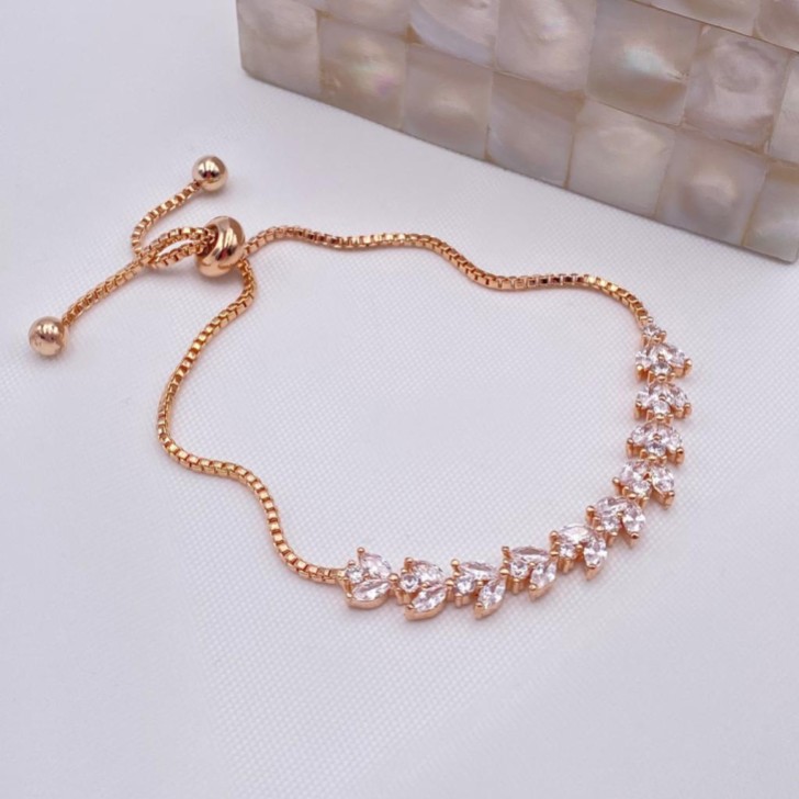 Dotty Rose Gold Crystal Leaves Adjustable Bracelet