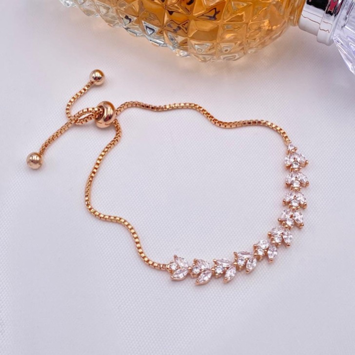 Dotty Rose Gold Crystal Leaves Adjustable Bracelet