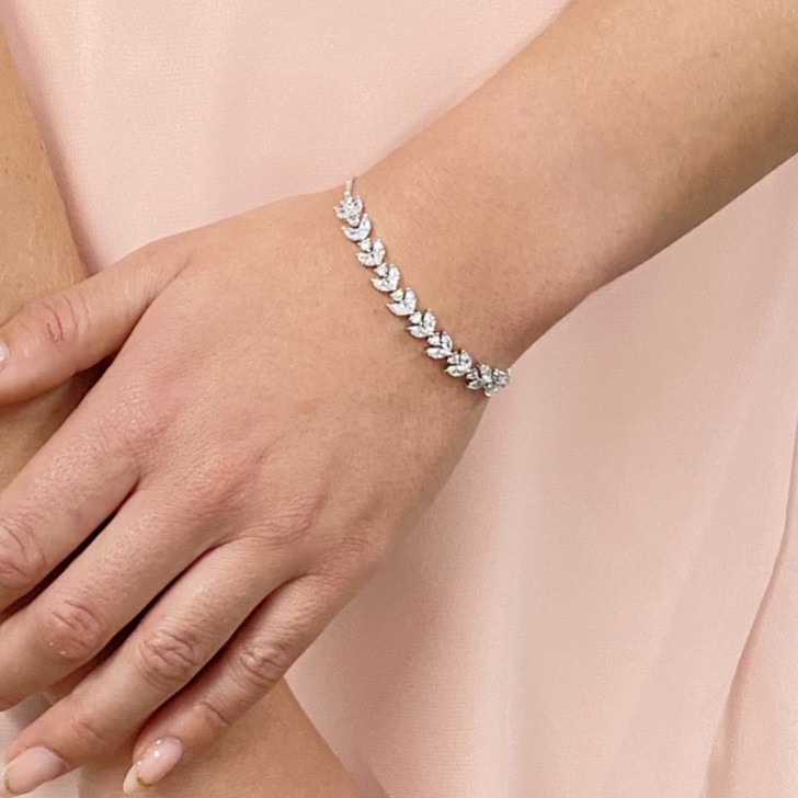 Dotty Silver Crystal Leaves Adjustable Bracelet
