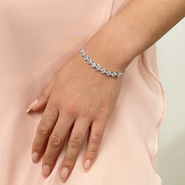 Dotty Silver Crystal Leaves Adjustable Bracelet