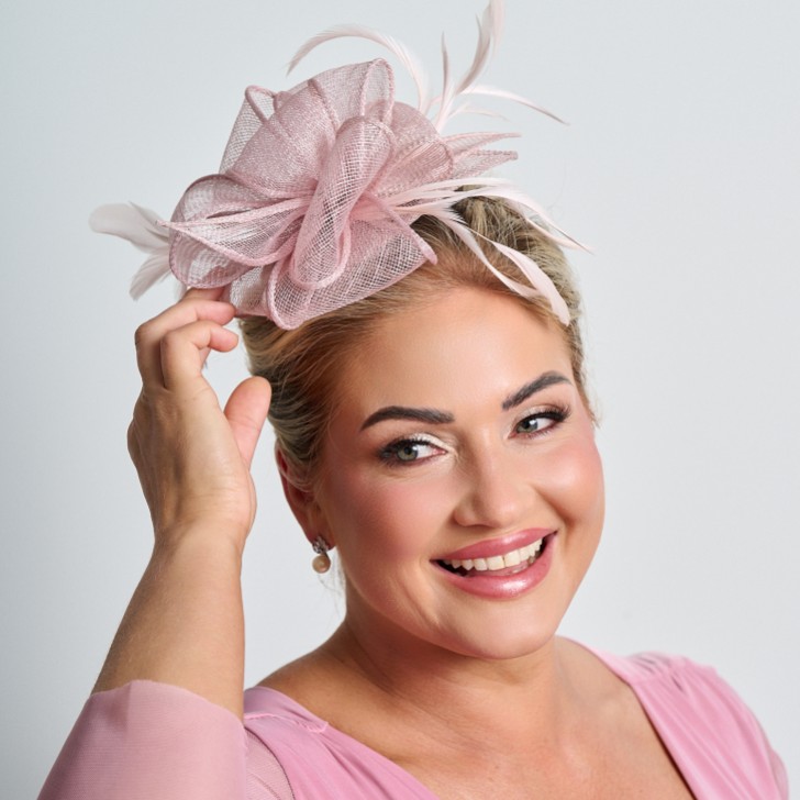 Dusky Pink Sinamay and Feather Wedding Fascinator