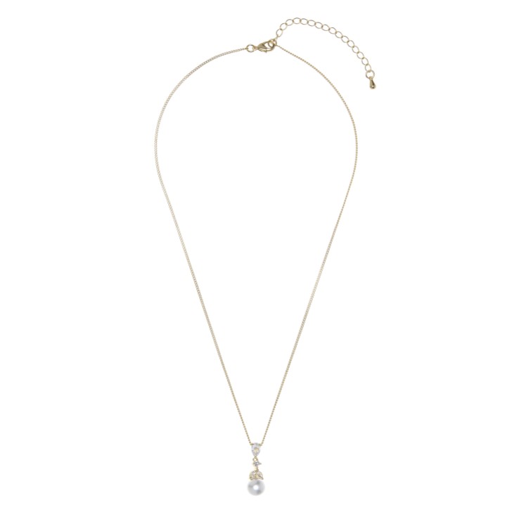 Elegance Gold Crystal and Pearl Wedding Pendant Necklace