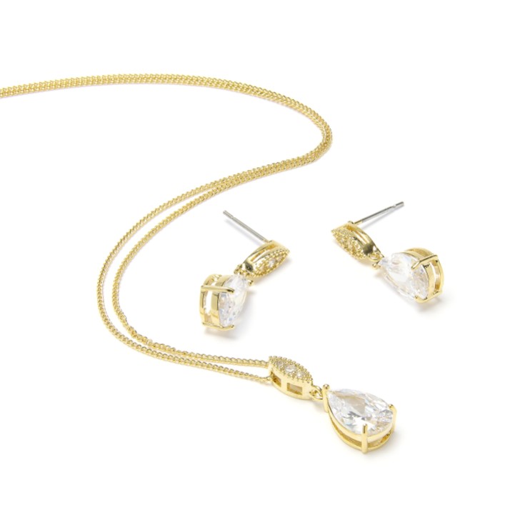 Ellie Gold Cubic Zirkonia Kristall Hochzeitsschmuck Set