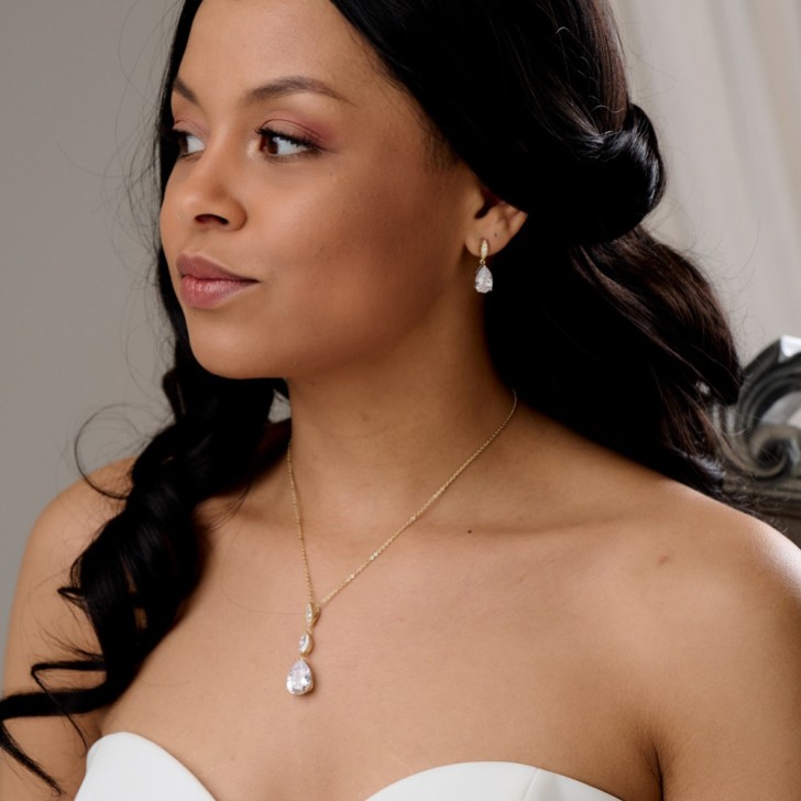 Ellie Gold Cubic Zirconia Crystal Wedding Jewelry Set