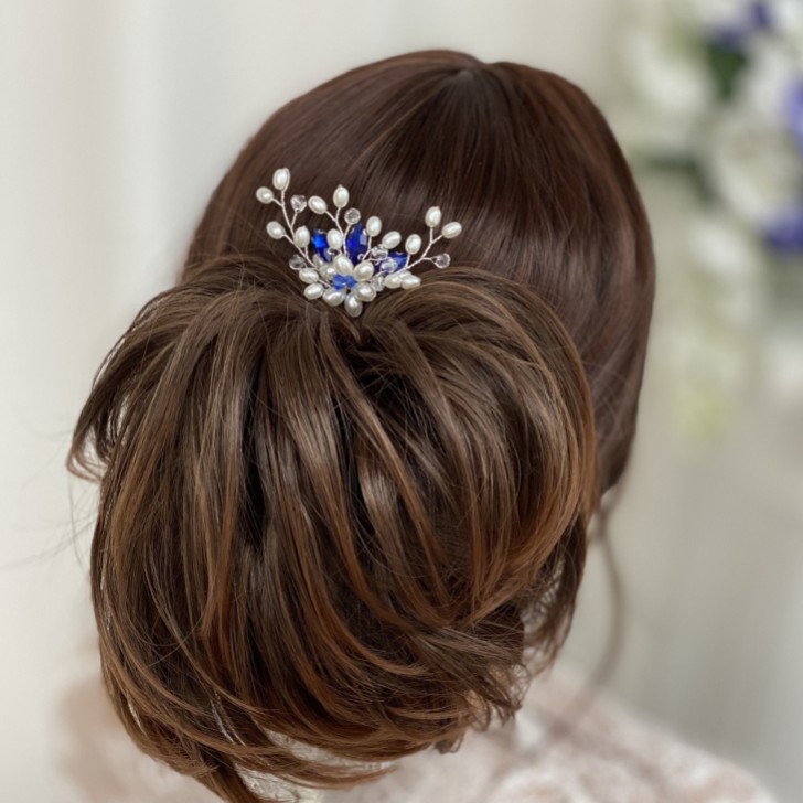 Ellie Pearl Cluster Wedding Hair Pin (Sapphire)