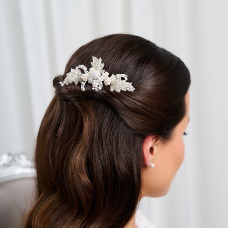 Elouise Beaded Leaves and Ivory Pearl Vintage Inspired Hair Comb