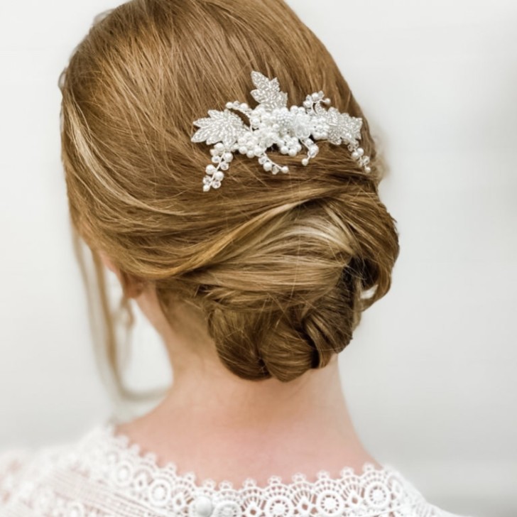 Elouise Beaded Leaves and Ivory Pearl Vintage Inspired Hair Comb