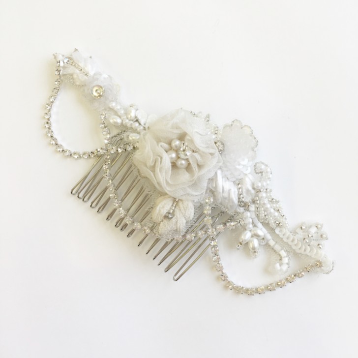 Elsie Vintage Floral Hair Comb with Diamante Drapes