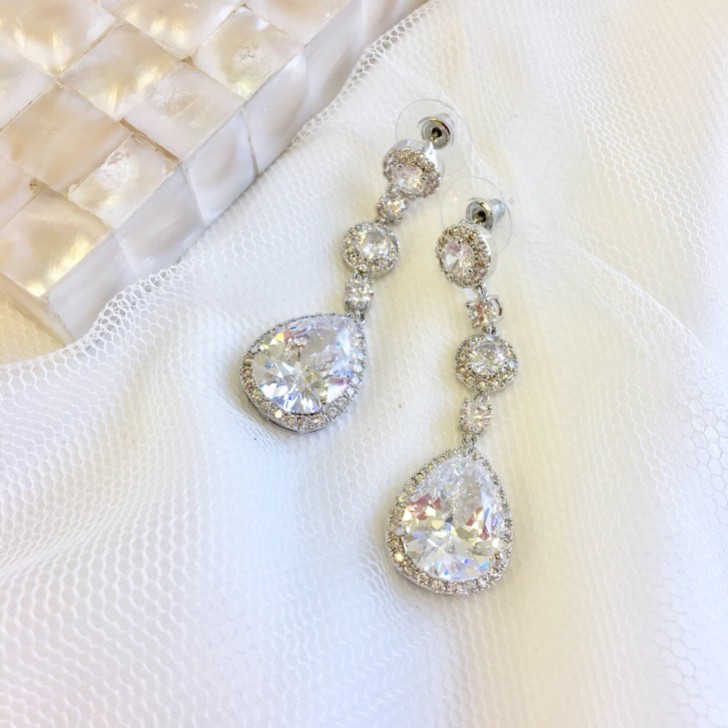 Eternal Chandelier Crystal Wedding Earrings (Silver)