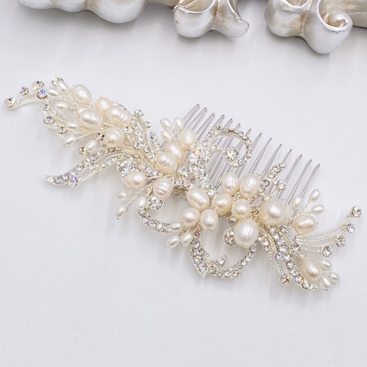Eugenie Vintage Freshwater Pearl and Diamante Hair Comb