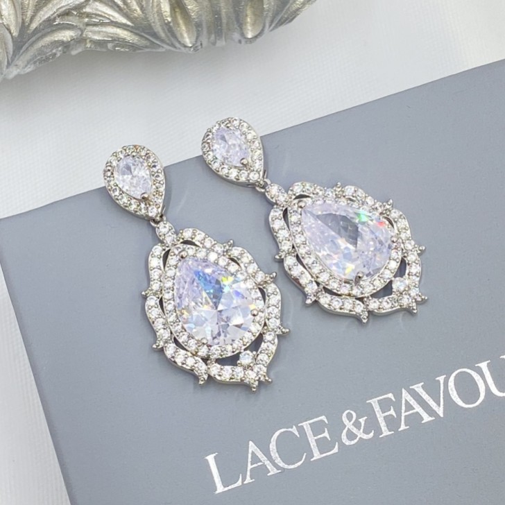Evita Statement Crystal Chandelier Wedding Earrings