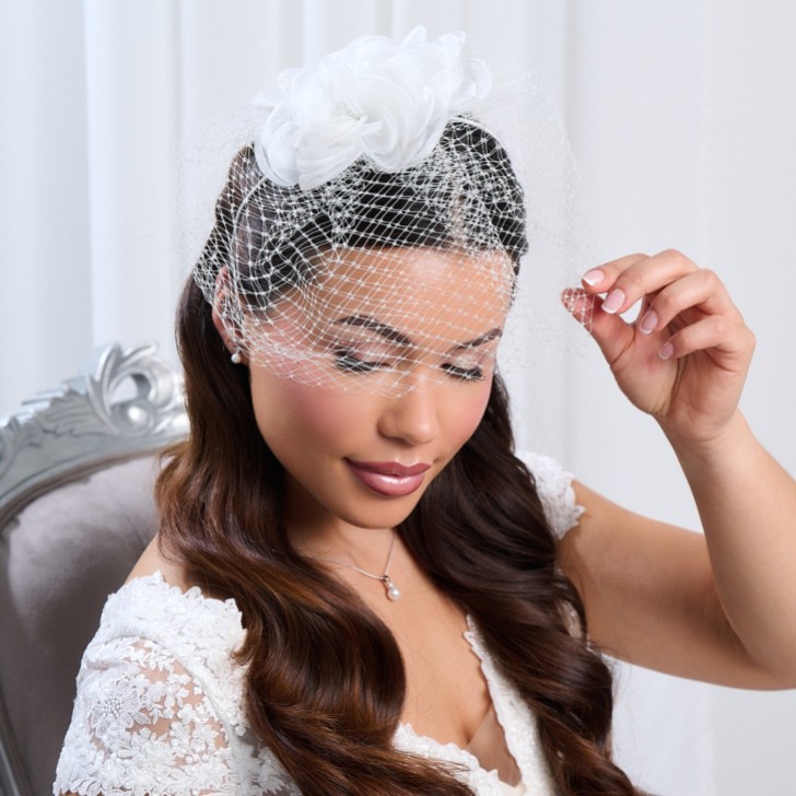 Felicity Ivory Floral Birdcage Veil