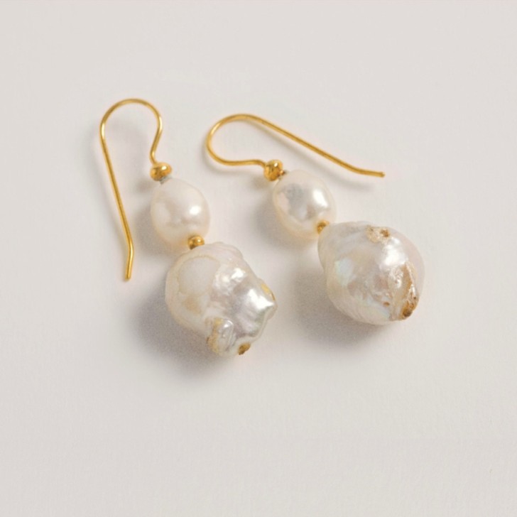 Freya Rose Baroque Pearl Mid Gold Drop Earrings
