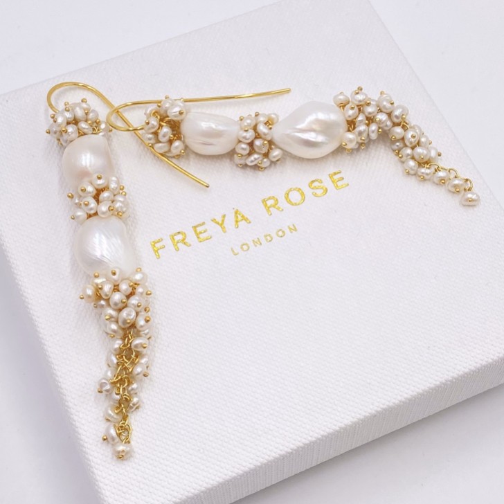 Freya Rose Baroque Pearl Statement Long Drop Gold Earrings