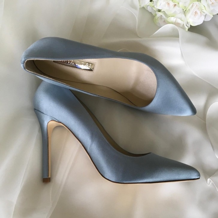 Freya Rose Charlie Blue Satin Pointed Toe Court Shoes