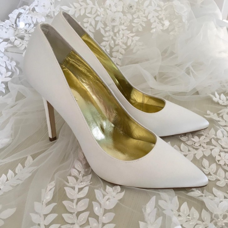 Freya Rose Charlie Ivory Satin Pointed Toe Court Shoes