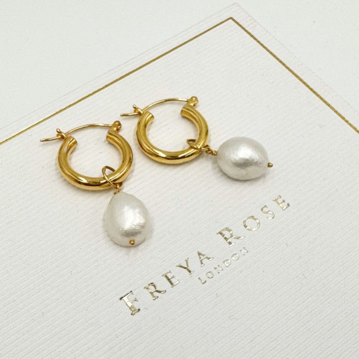 Freya Rose Gold Mini Hoop Earrings with Baroque Pearls