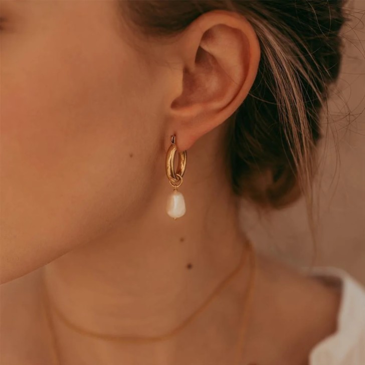 Freya Rose Gold Mini Hoop Earrings with Baroque Pearls