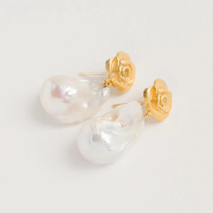 Freya Rose Gold Rose Baroque Pearl Drop Earrings