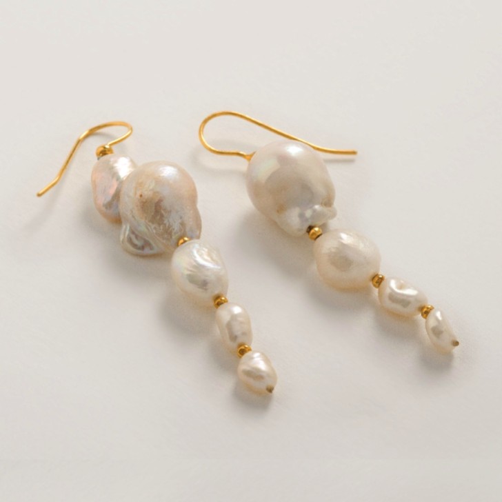 Freya Rose Large Baroque Pearl Statement Gold Drop Earrings