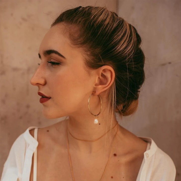 Freya Rose Large Gold Hoop Earrings with Baroque Pearls