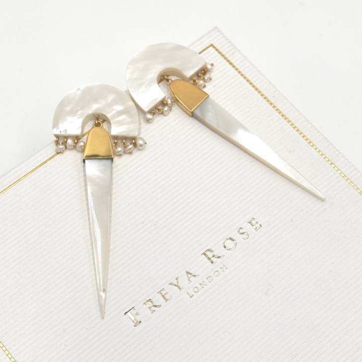Freya Rose Myla Ivory and Gold Mother of Pearl Statement Earrings