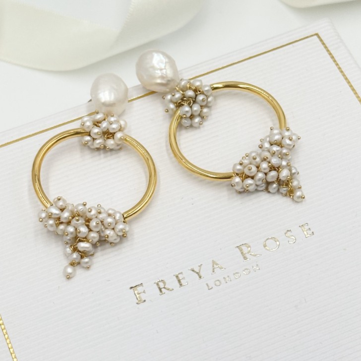 Freya Rose Seed and Baroque Pearl Mid Hoop Earrings