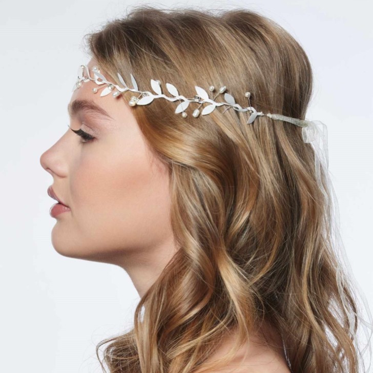 Gaia Silver Leaf Bridal Boho Headband