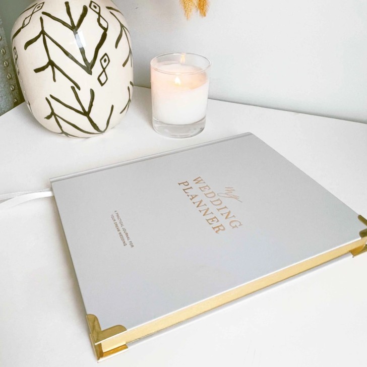 Gray and Gold Luxury Wedding Planner Book with Gilded Edges