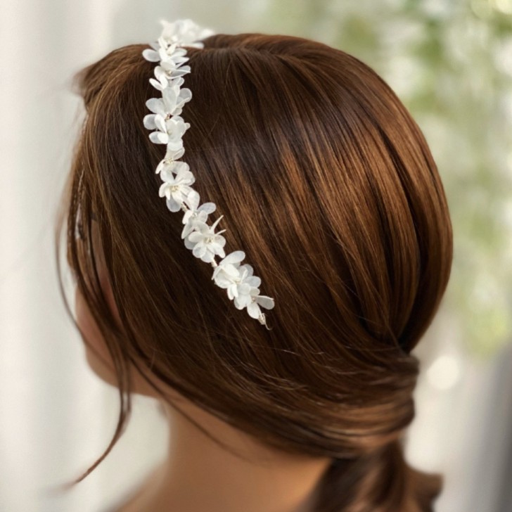 Hailey Long Ivory Flower Wedding Hair Vine