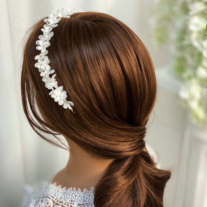 Hailey Long Ivory Flower Wedding Hair Vine