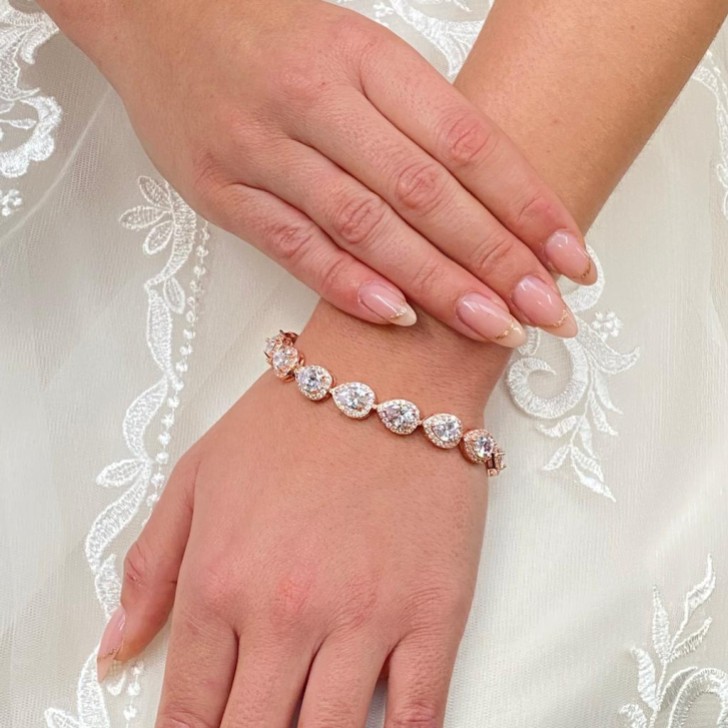 Hampton Teardrop Cubic Zirconia Wedding Bracelet (Rose Gold)