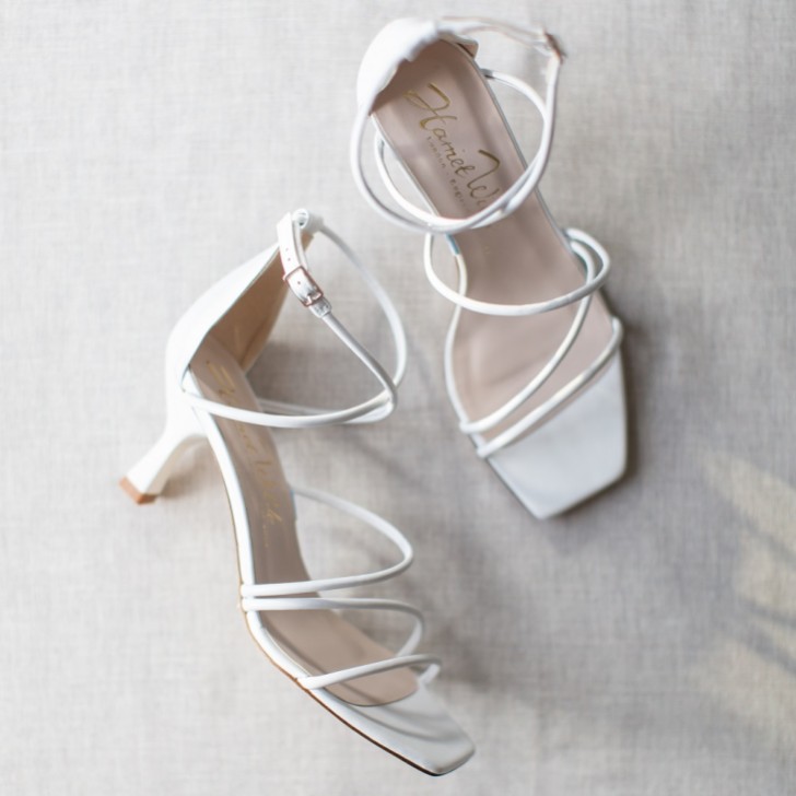 Harriet Wilde Empire Ivory Leather Mid Heel Square Toe Strappy Sandals