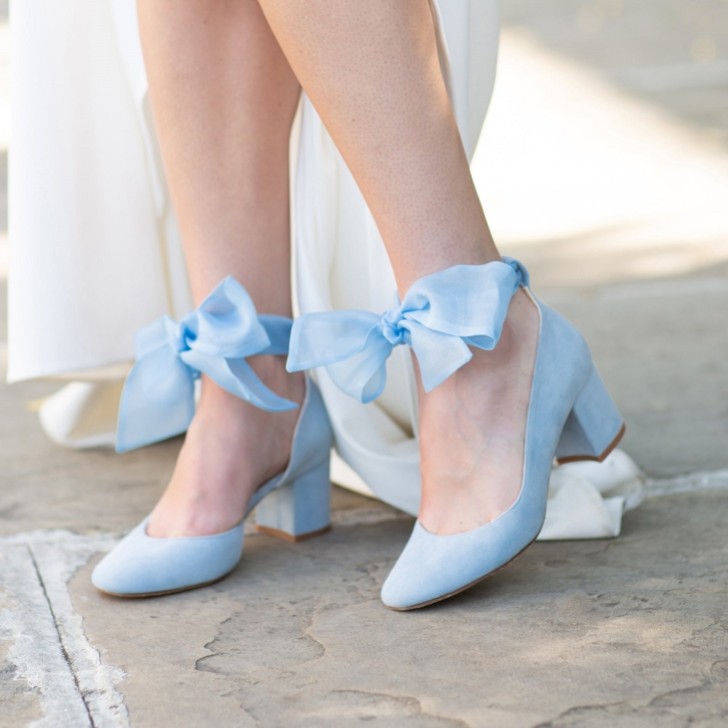 Harriet Wilde Hetty Mid Blue Suede Tie Up Block Heel Court Shoes