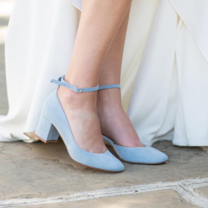 Harriet Wilde Hetty Mid Blue Suede Tie Up Block Heel Court Shoes
