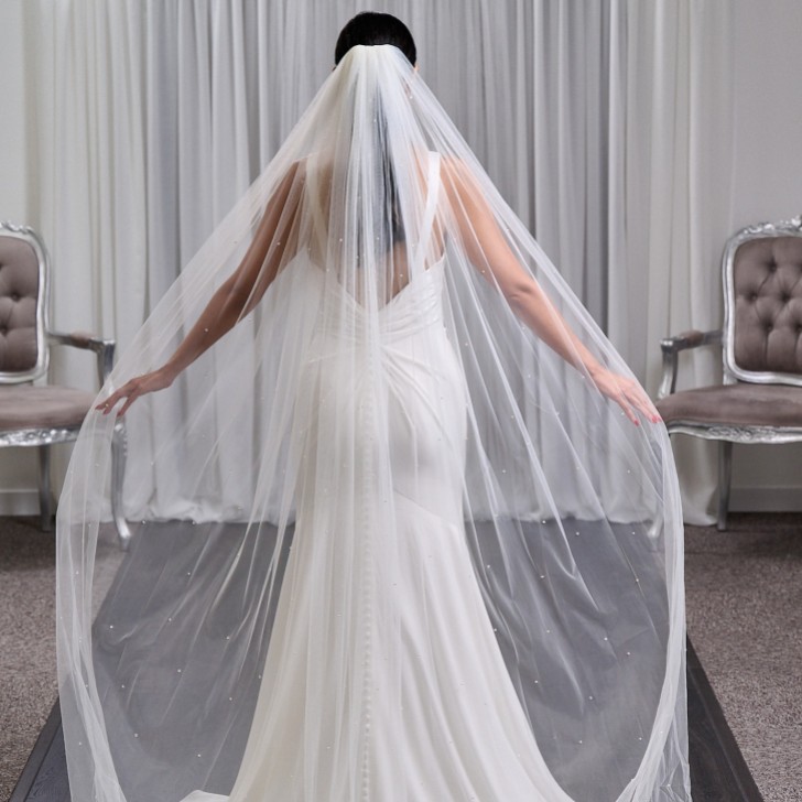 Henley Single Tier Italian Tulle Scattered Pearl and Crystal Veil