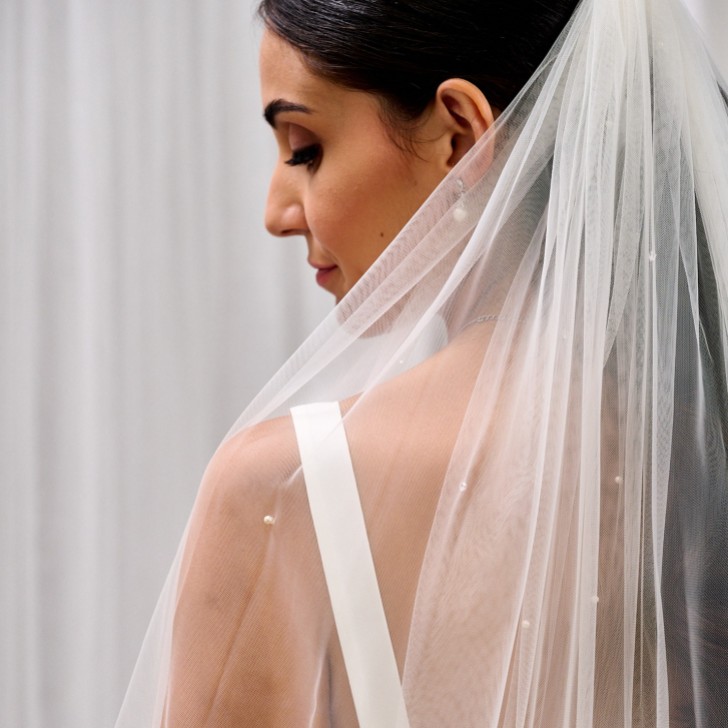 Henley Single Tier Italian Tulle Scattered Pearl and Crystal Veil