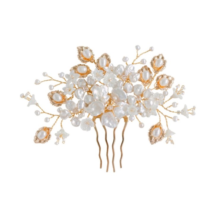 Hermione Harbutt Boheme Golden Leaves and Mother of Pearl Flowers Comb