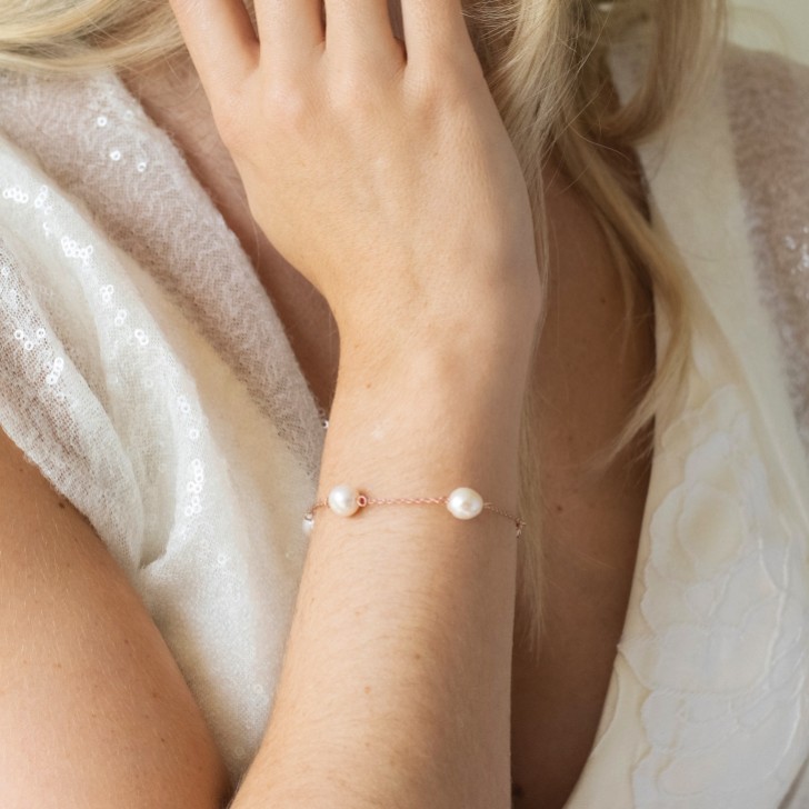Ivory and Co Bermuda Rose Gold Baroque Pearl Dainty Chain Bracelet