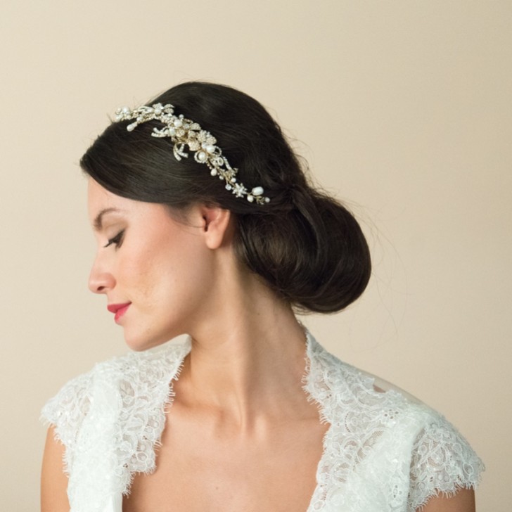 Ivory and Co Gold Pearl Crescent Bridal Hair Comb