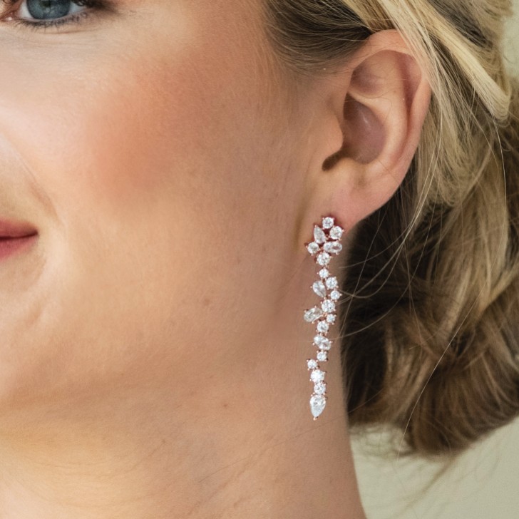 Ivory and Co Islington Rose Gold Crystal Cluster Drop Earrings