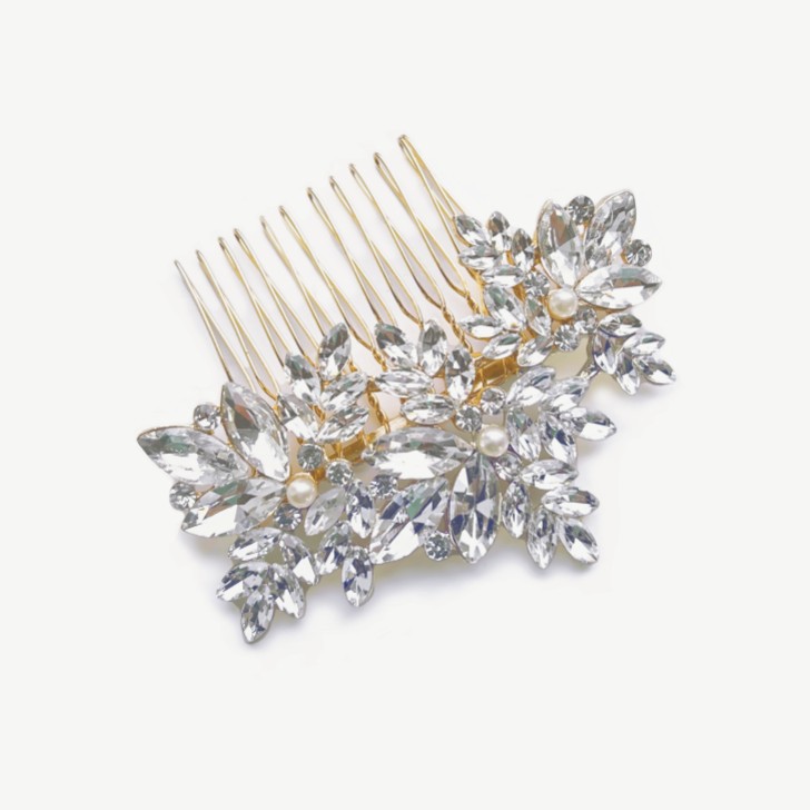 Ivory and Co Moonstar Gold Sparkling Crystal and Pearl Hair Comb