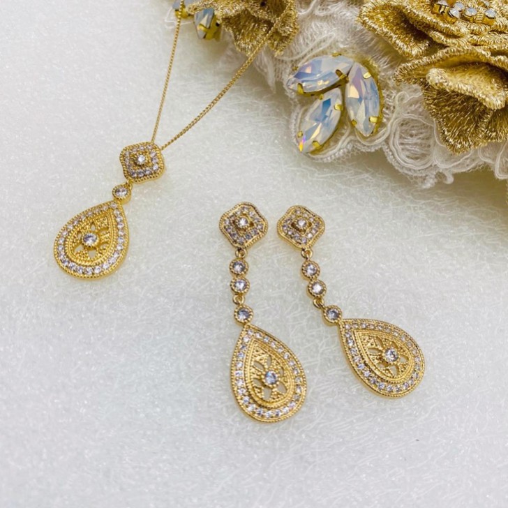 Ivory and Co Moonstruck Gold Crystal Bridal Jewellery Set