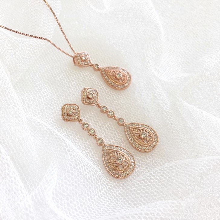 Ivory and Co Moonstruck Rose Gold Crystal Bridal Jewelry Set