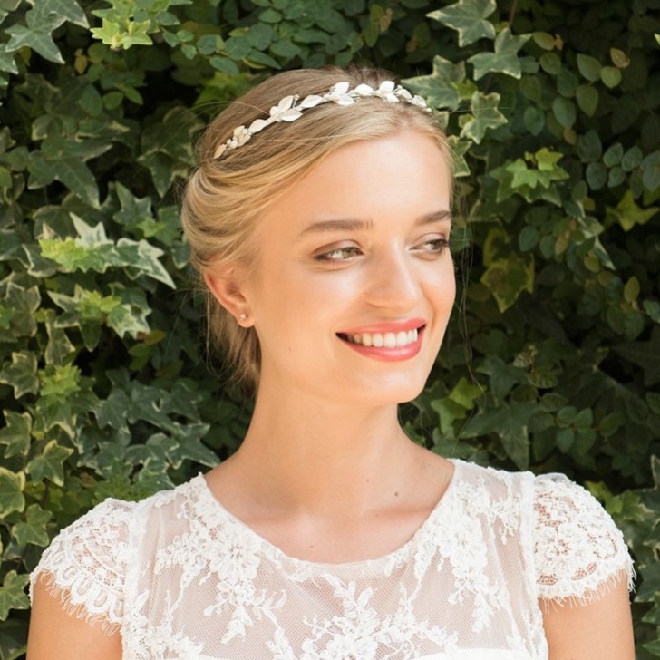 Ivory and Co Pearl Dream Silver Enameled Leaves Wedding Headband