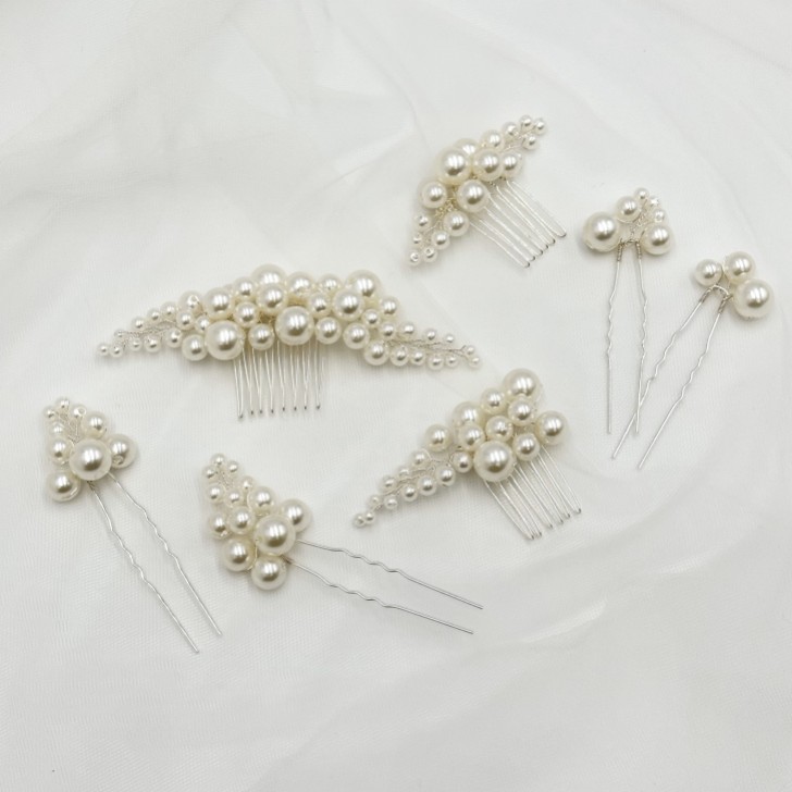 Ivory and Co Pearl Haze Silver Comb and Hair Pin Set